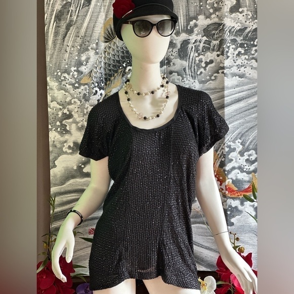 Authentic DIANE VON FURSTENBERG BLACK BEADED DAVIANA BLOUSE TOP SIZE 4 LARGE - Picture 1 of 14